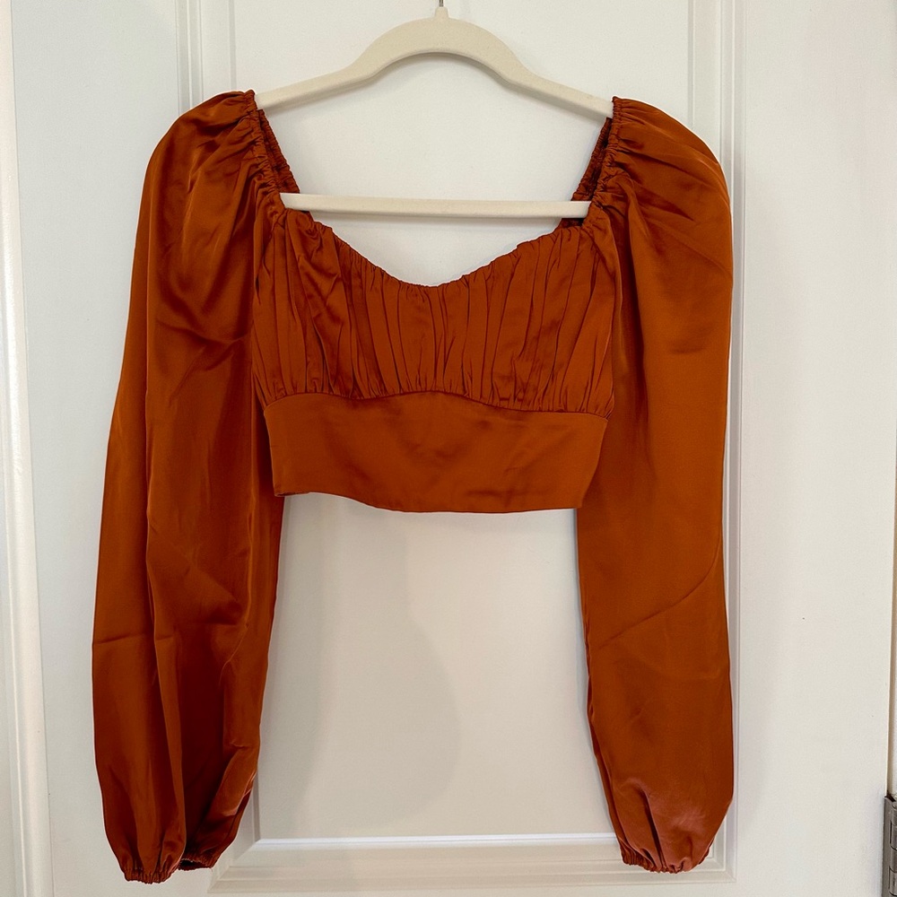 Rust Orange Women's Puff Sleeve Crop Top